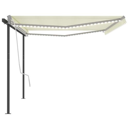 vidaXL Manual Retractable Awning with LED 3x2.5 m Blue and White vidaXL