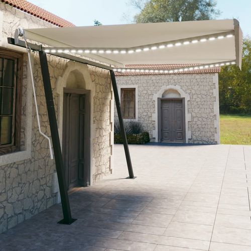 vidaXL Manual Retractable Awning with LED 3x2.5 m Blue and White cream 4.5 x 3 m vidaXL