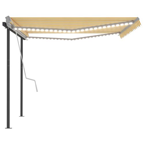 vidaXL Manual Retractable Awning with LED 3x2.5 m Blue and White vidaXL