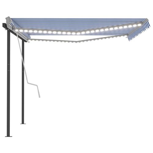 vidaXL Manual Retractable Awning with LED 3x2.5 m Blue and White vidaXL