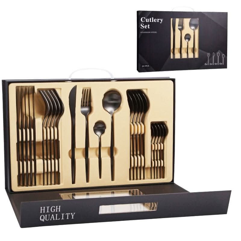 Kitchen Essentials Gold Cutlery Dinnerware Set matte black box Kitchen Essentials
