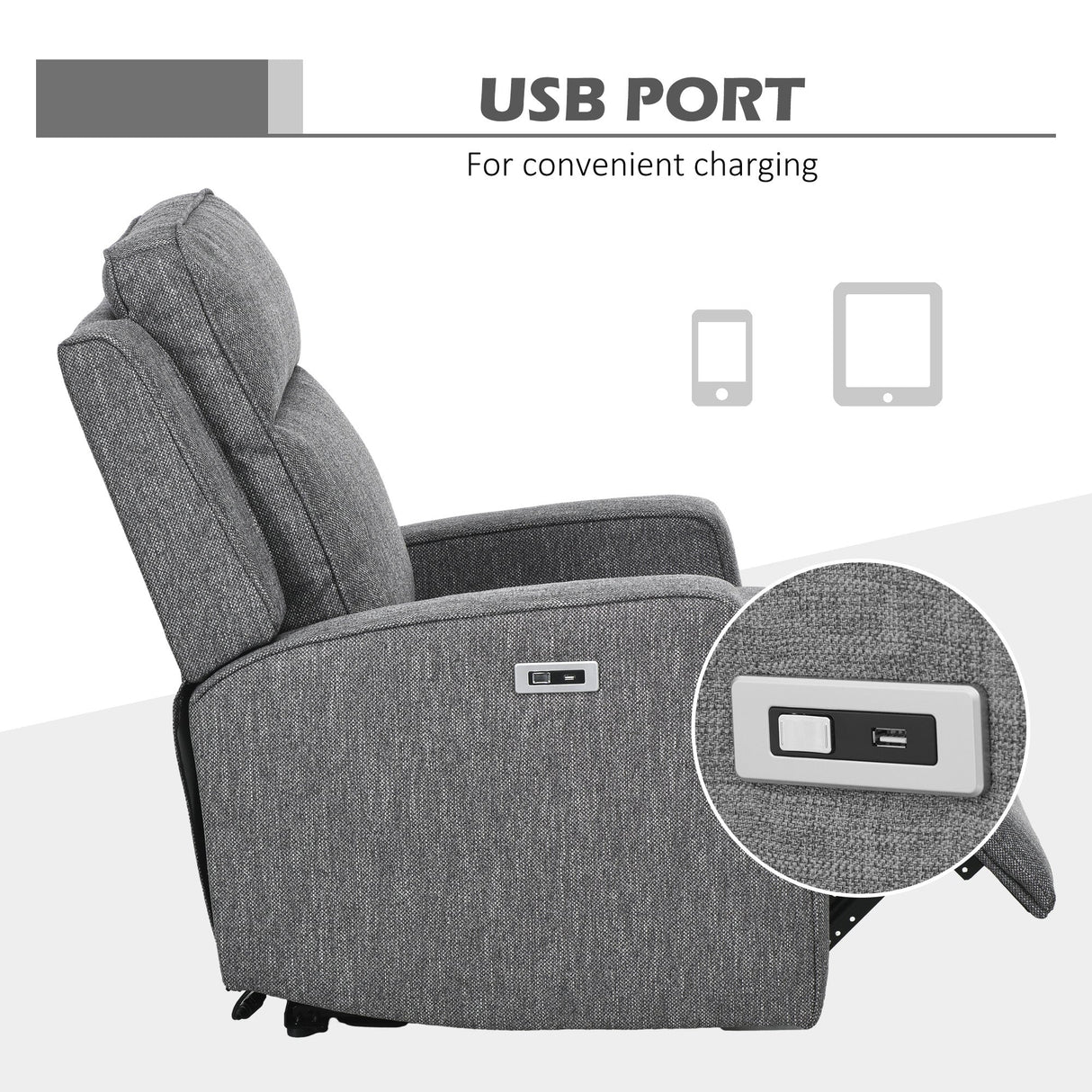 HOMCOM Electric Reclining Chair, with USB port and Footrest