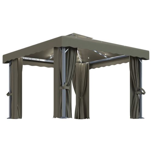 vidaXL Gazebo with Curtain & LED String Lights 3x3 m Cream White vidaXL