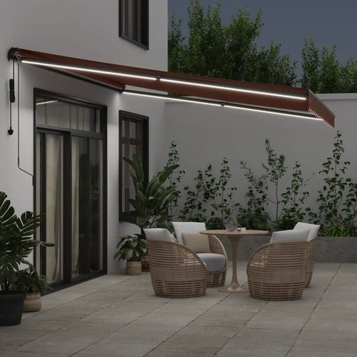 vidaXL Automatic Retractable Awning with LEDs Burgundy 300x250 cm vidaXL