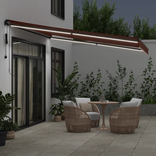 vidaXL Automatic Retractable Awning with LEDs Burgundy 300x250 cm vidaXL