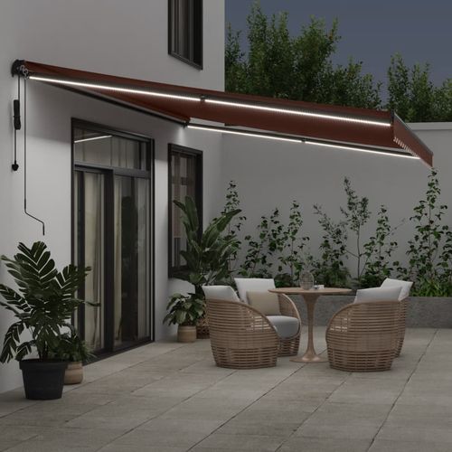 vidaXL Automatic Retractable Awning with LEDs Burgundy 300x250 cm vidaXL