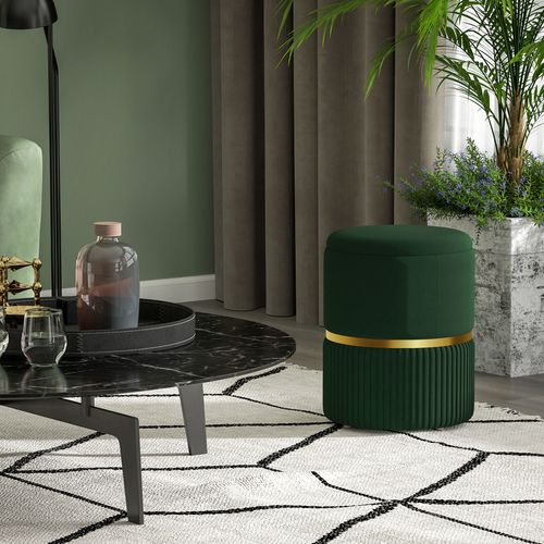 HOMCOM Round Pouffe, Storage Footstool with Cushioned Top HOMCOM