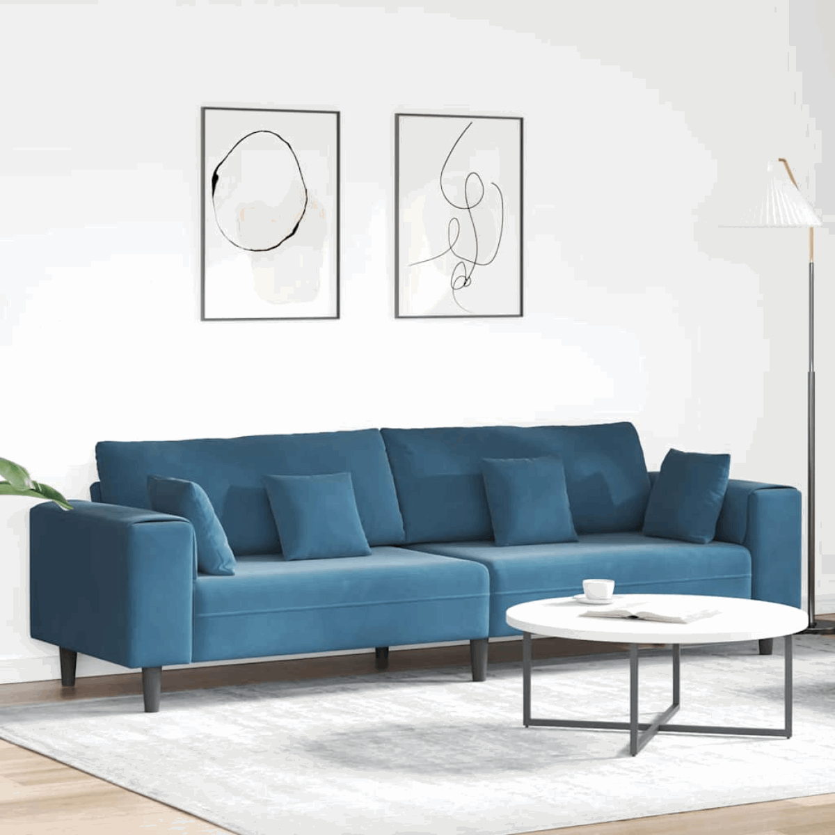 vidaXL Velvet Sofa with Cushion Blue 208 cm Velvet Blue without ottoman vidaXL