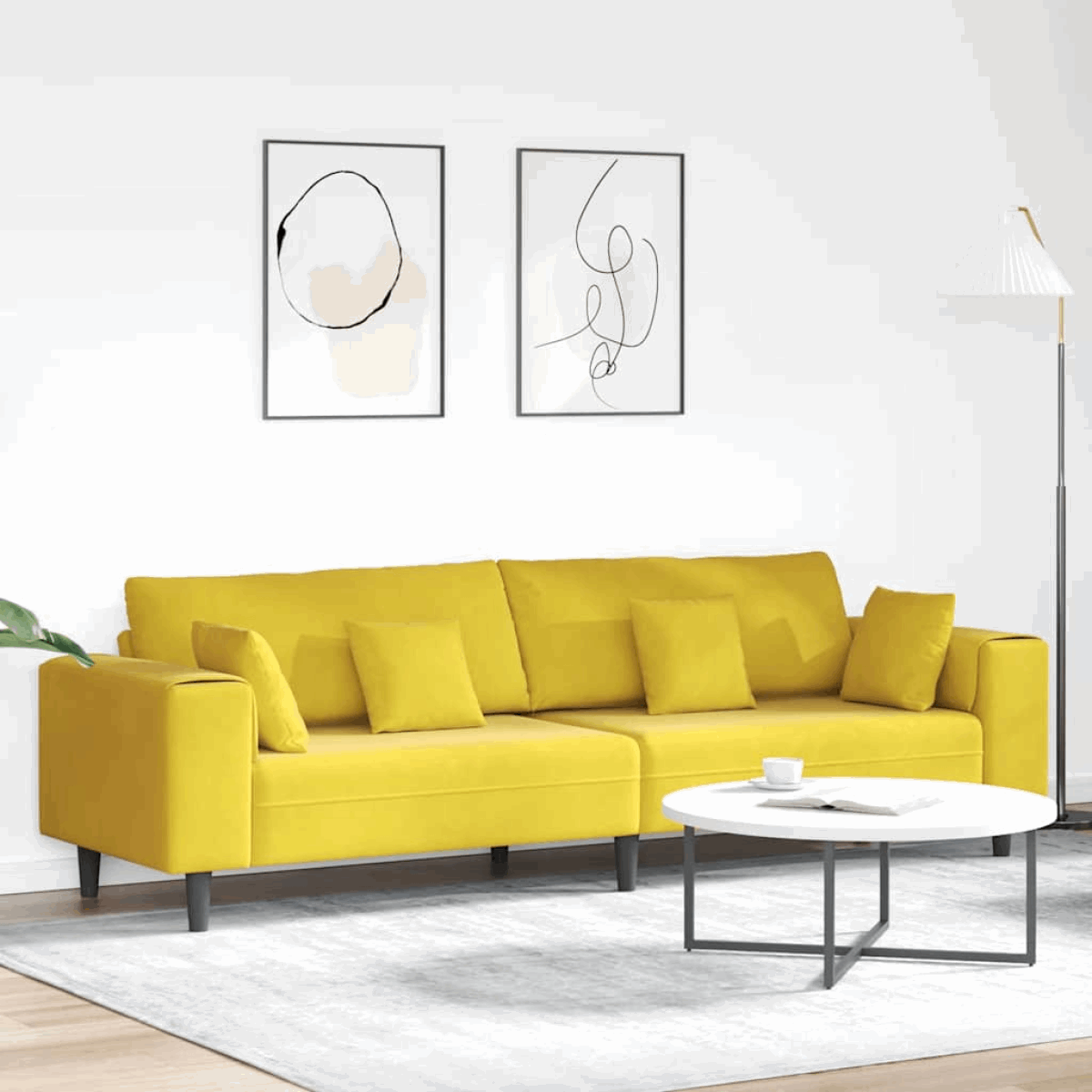 vidaXL Velvet Sofa with Cushion Blue 208 cm Velvet Yellow without ottoman vidaXL