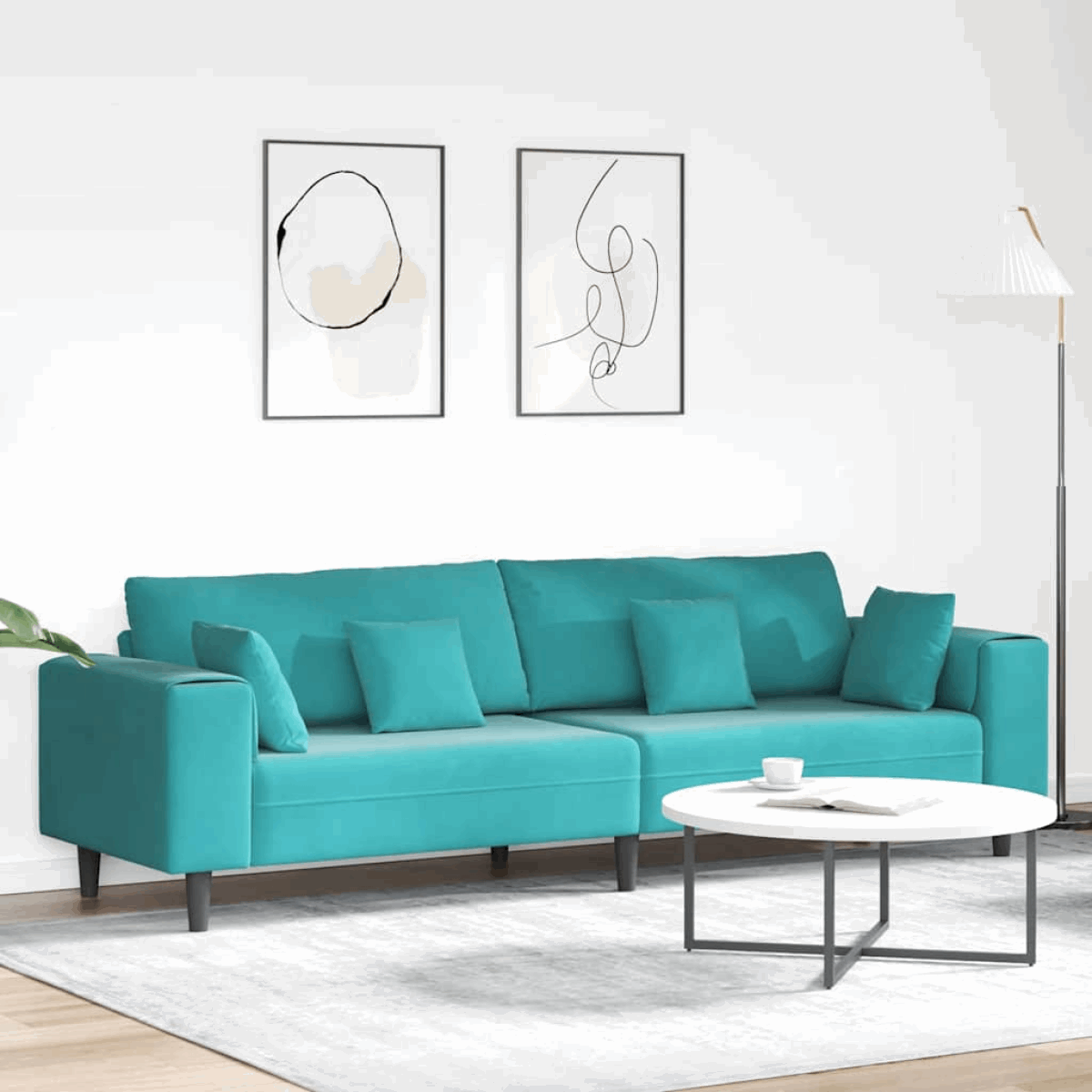 vidaXL Velvet Sofa with Cushion Blue 208 cm Velvet Turquoise without ottoman vidaXL