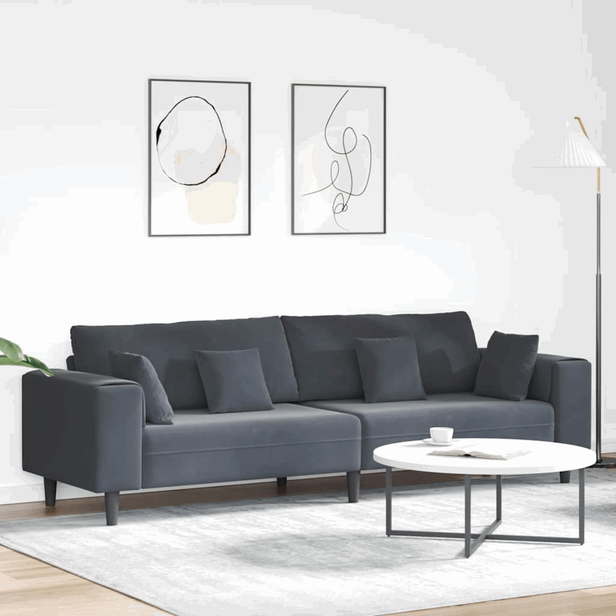 vidaXL Velvet Sofa with Cushion Blue 208 cm Velvet Dark grey without ottoman vidaXL