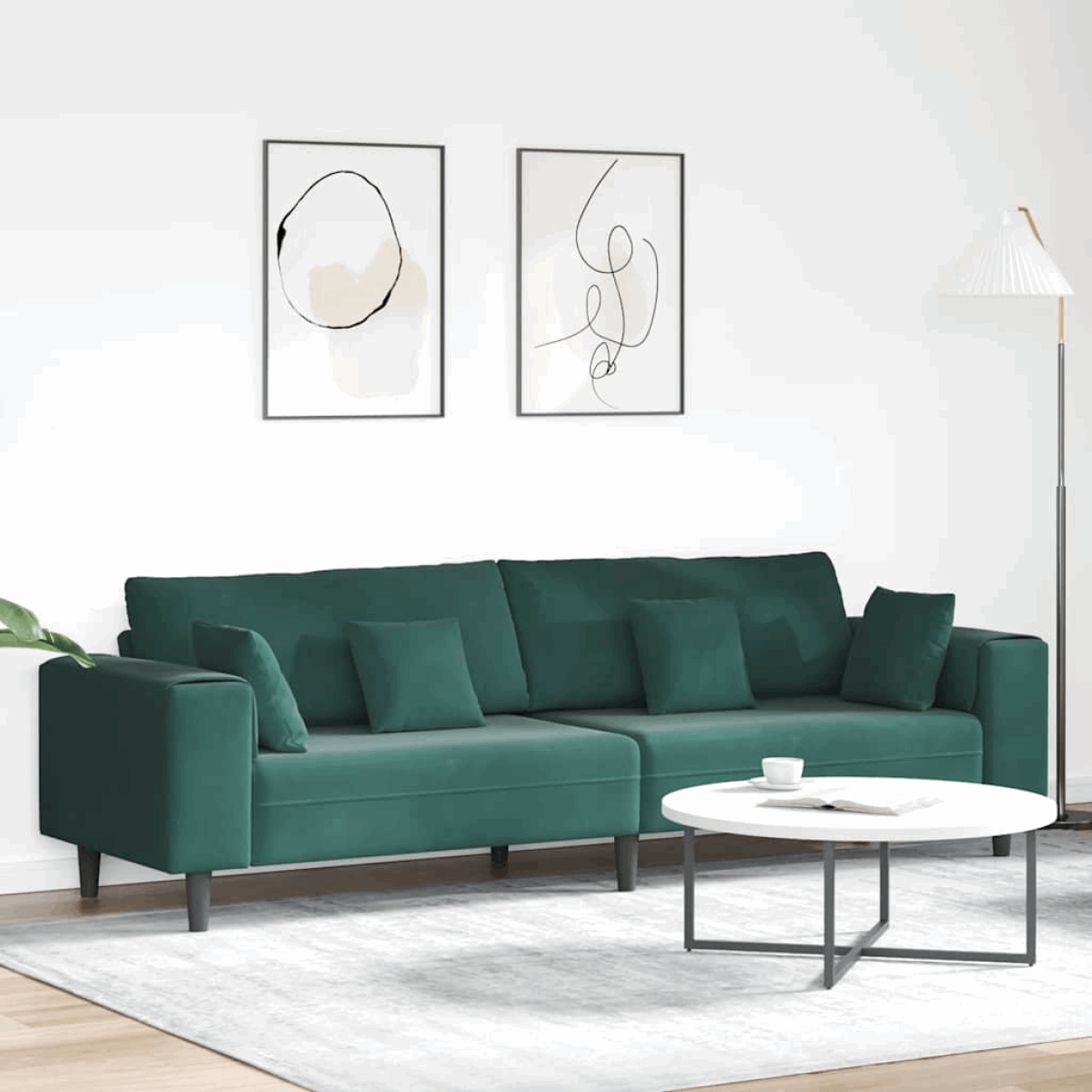 vidaXL Velvet Sofa with Cushion Blue 208 cm Velvet Dark green without ottoman vidaXL