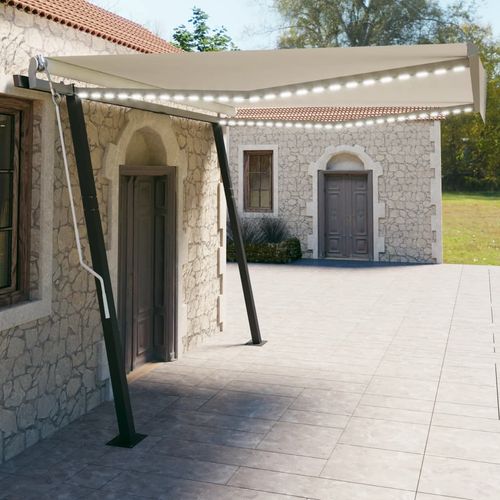 vidaXL Manual Retractable Awning with LED 3x2.5 m Blue and White vidaXL