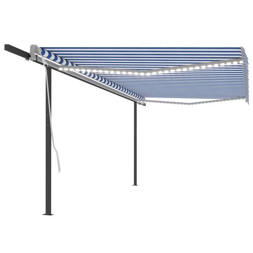 vidaXL Manual Retractable Awning with LED 3x2.5 m Blue and White blue and white 5 x 3 m vidaXL
