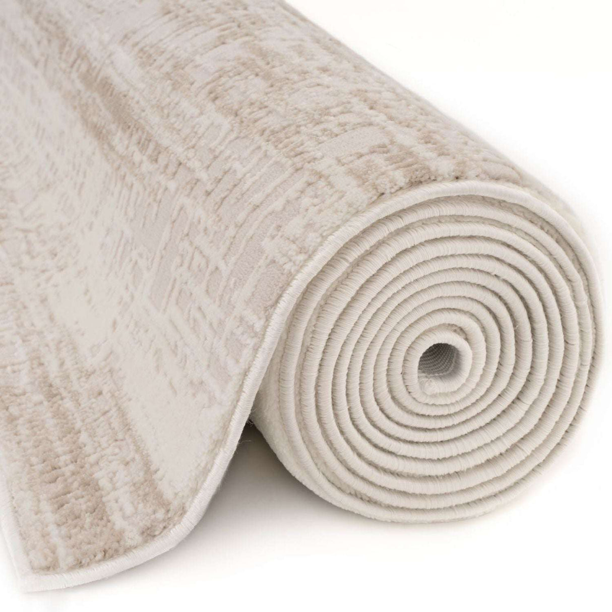 Rolled Abstract Rug in Soft Beige Tones, Perfect for Modern Home Decor