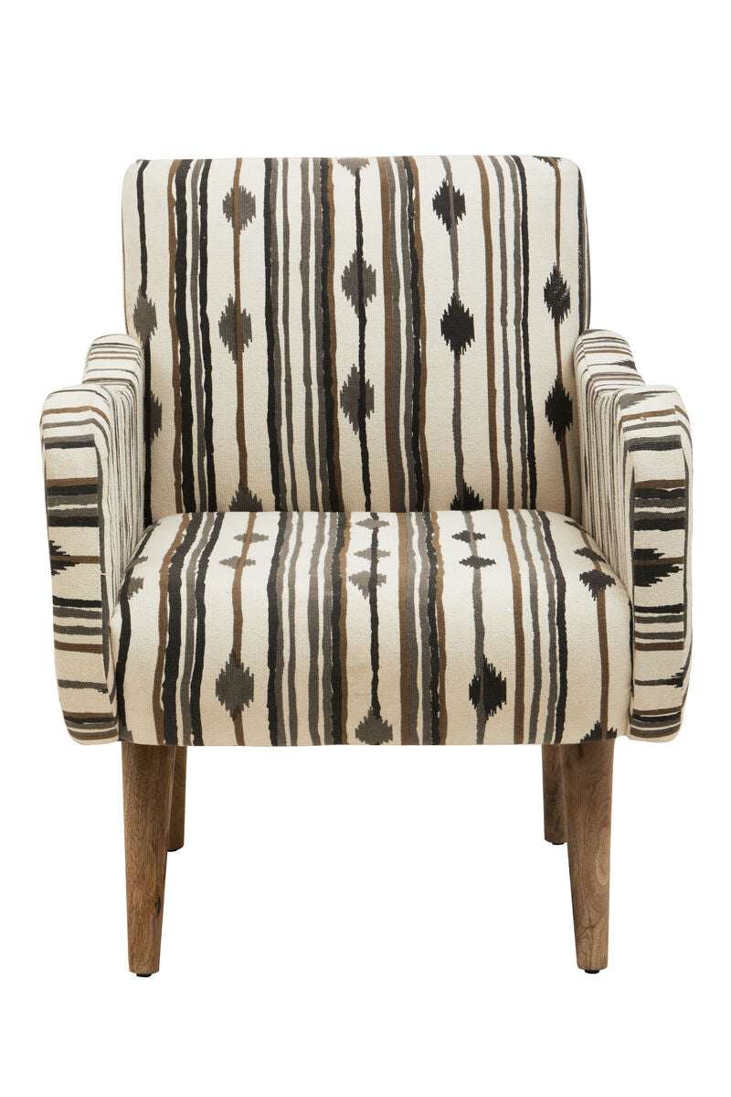 Orsina Accent Chair with a stylish striped pattern and sturdy wooden legs for modern living spaces
