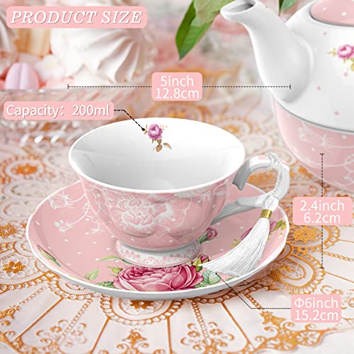Elegant Afternoon Tea Set with pink floral design, featuring a teacup and saucer, perfect for stylish gatherings