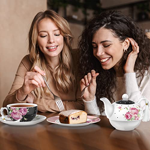 Elegant Afternoon Tea Set with Floral Design, Perfect for Enjoying Tea and Cakes with Friends