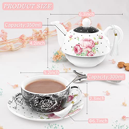 Elegant Afternoon Tea Set featuring a floral teapot and matching cup with intricate designs