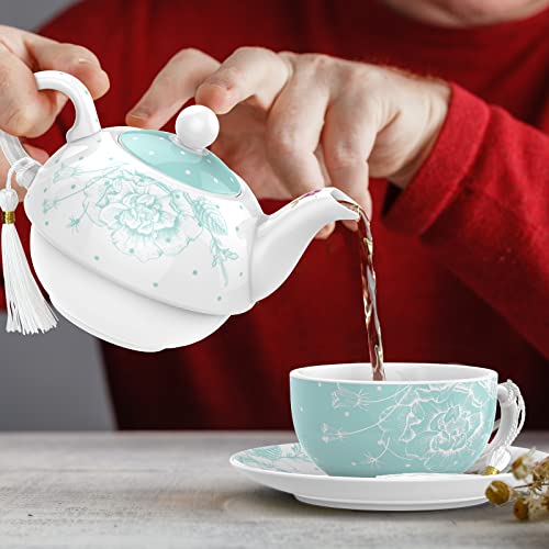 Elegant Afternoon Tea Set featuring a floral teapot and delicate cups for a charming tea experience
