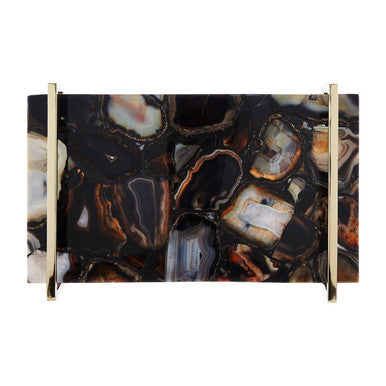 Orsina Agate Tray with Elegant Gold Handles and Unique Stone Pattern for Home Decor