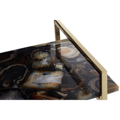 Orsina Agate Tray with a Stylish Gold Handle, Perfect for Serving and Decoration