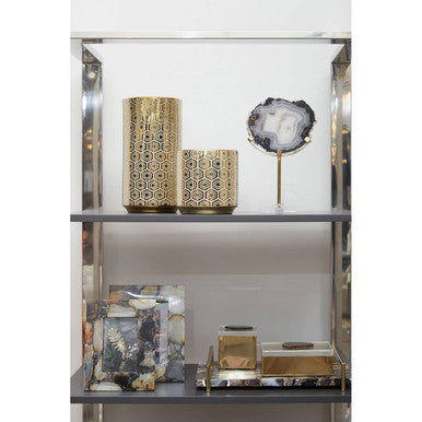 Stylish display featuring Orsina Agate Tray alongside decorative vases and framed artwork
