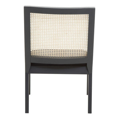 Stylish Orsina Arm Chair in dark wood with a woven back for a modern living space