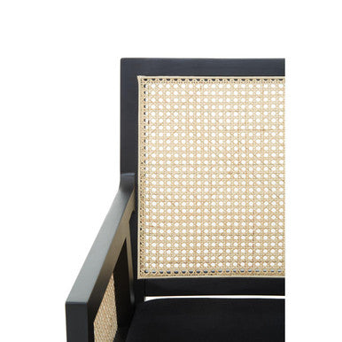 Stylish Orsina Arm Chair in Rattan with a Modern Black Frame and Woven Detail