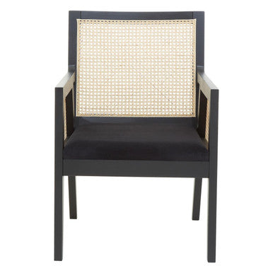 Orsina Arm Chair featuring a stylish black frame and woven back for modern interiors