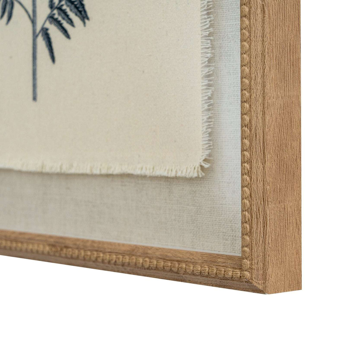 Elegant Artwork On Linen featuring a delicate plant design framed in a wooden frame
