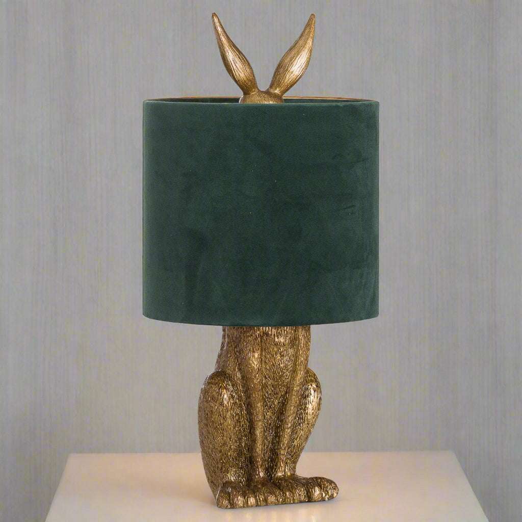 Antique Gold Hare Table Lamp With Green Velvet Shade GOLD RESIN Shades 4 Seasons
