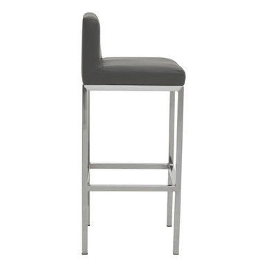Orsina Bar Chair in grey upholstery with a sleek chrome frame for modern bar seating
