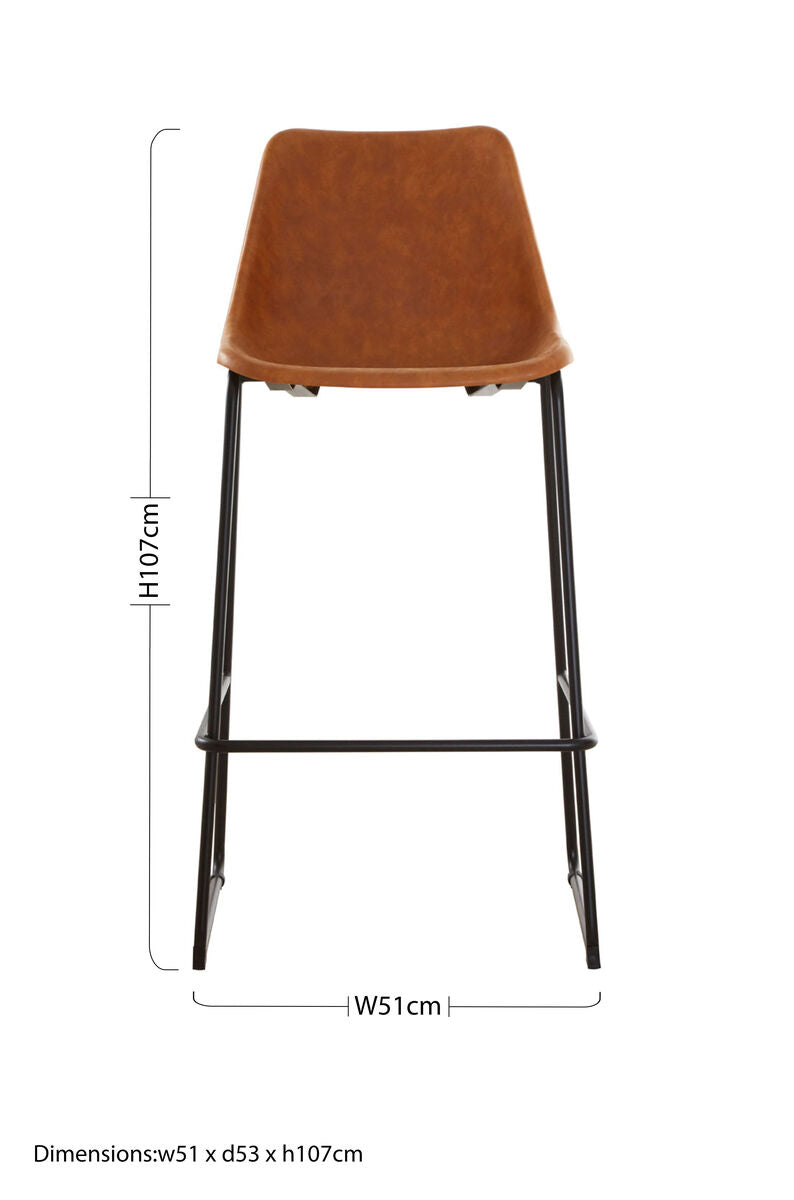 Orsina Bar Chair with a sleek design featuring a brown seat and black metal legs, height 107cm