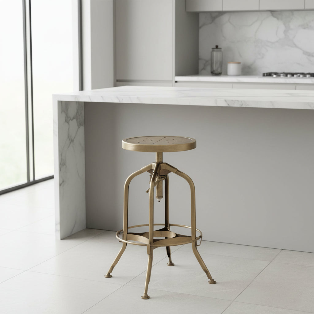Orsina Adjustable Bar Stool in Gold Finish with Modern Design for Stylish Kitchen Seating