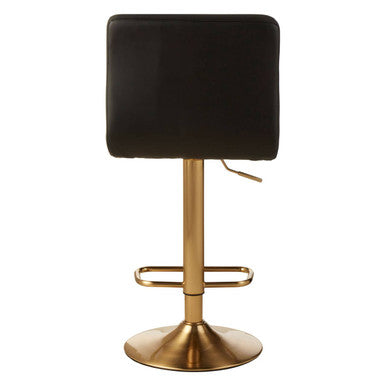 Orsina Bar Stool with Black Leather Seat and Adjustable Height in Gold Finish