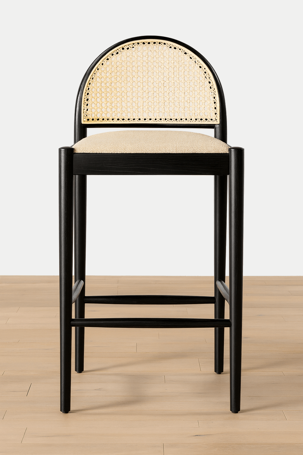 Nisu Home Bar Stool with Elegant Rattan Backrest and Soft Cushion for Stylish Seating