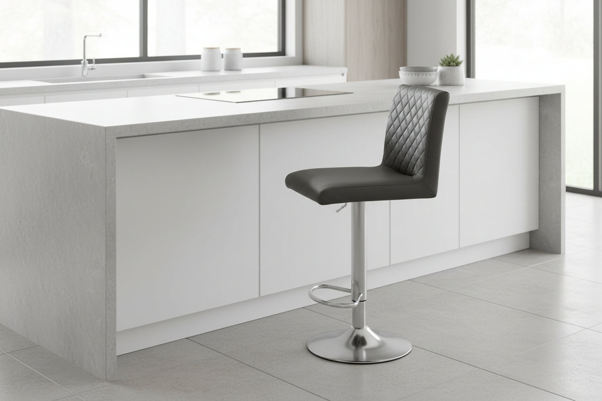 Orsina Bar Stool with Black Quilted Seat and Chrome Base for Modern Kitchen Decor