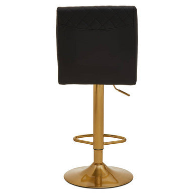 Orsina Bar Stool with Quilted Black Upholstery and Adjustable Golden Base for Modern Interiors