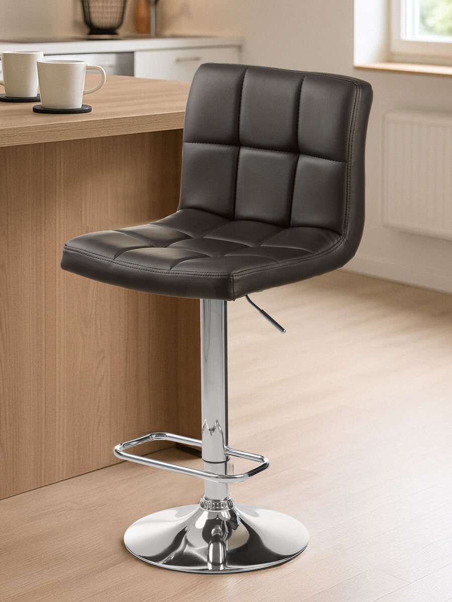 Orsina Bar Stool with Brown Leather Upholstery and Adjustable Height for Modern Kitchens