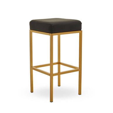 Orsina Bar Stool with Gold Metal Frame and Black Cushioned Seat for Stylish Seating