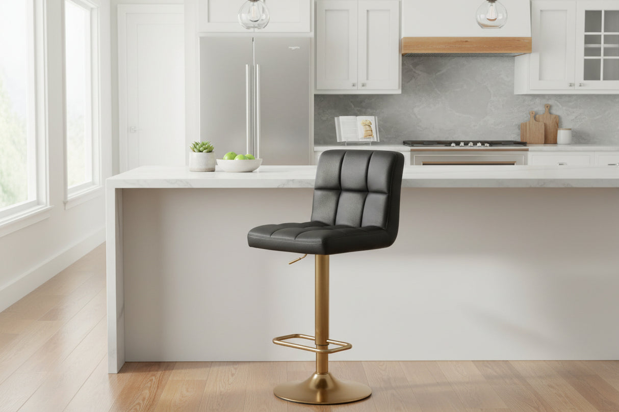 Orsina Bar Stool with Adjustable Height and Black Quilted Seat for Stylish Kitchen Seating