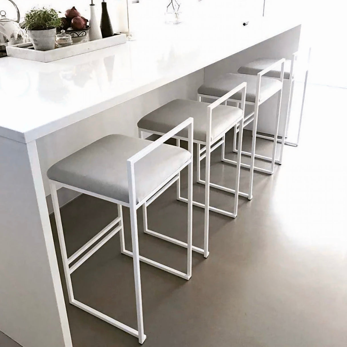 Modern Nisu Home Bar Stool with Grey Seat and Sleek White Frame for Stylish Kitchens
