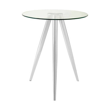 Orsina Bar Table with a Clear Glass Top and Sleek White Legs, Perfect for Modern Spaces