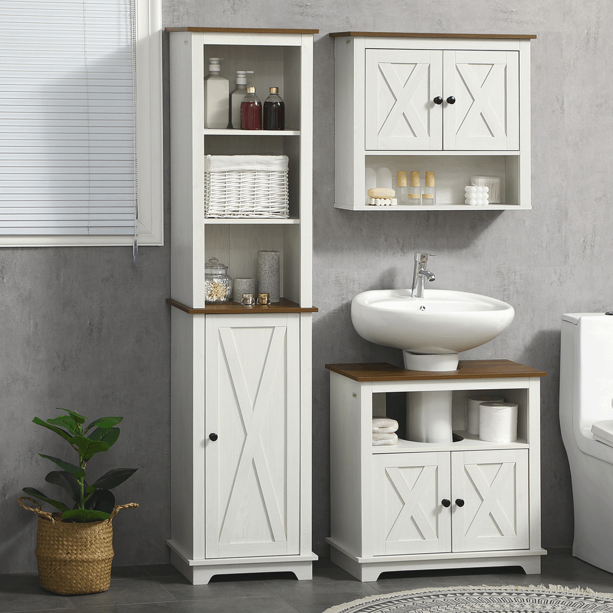 Tall Bathroom Cabinet Storage Cupboard with Door, Adjustable Shelves kleankin
