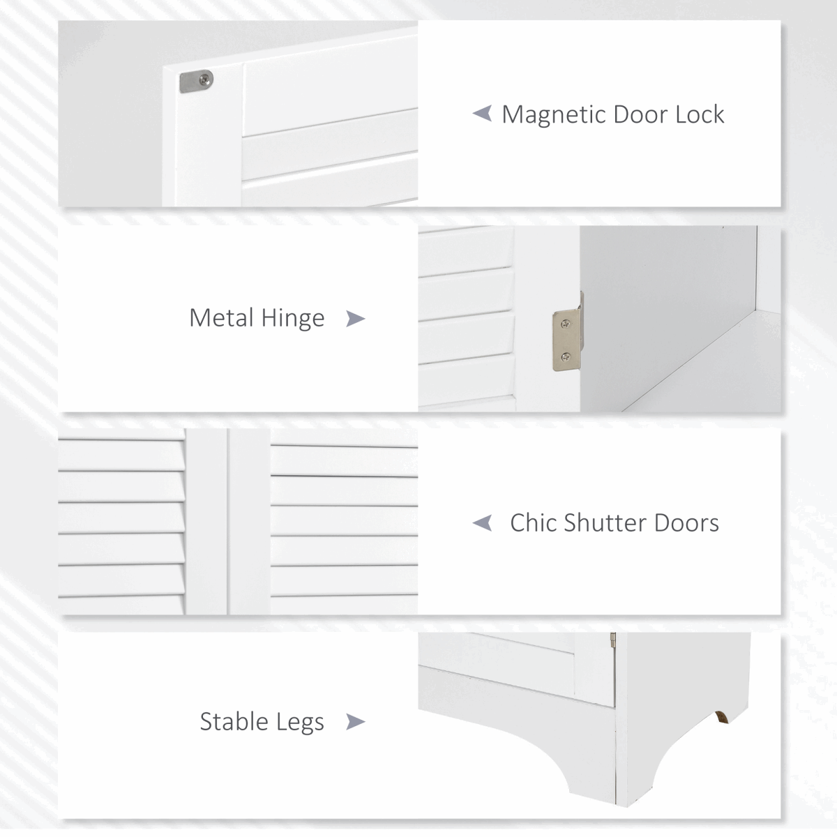 Tall Freestanding Bathroom Cabinet Retro Shutters 3 Compartments White HOMCOM