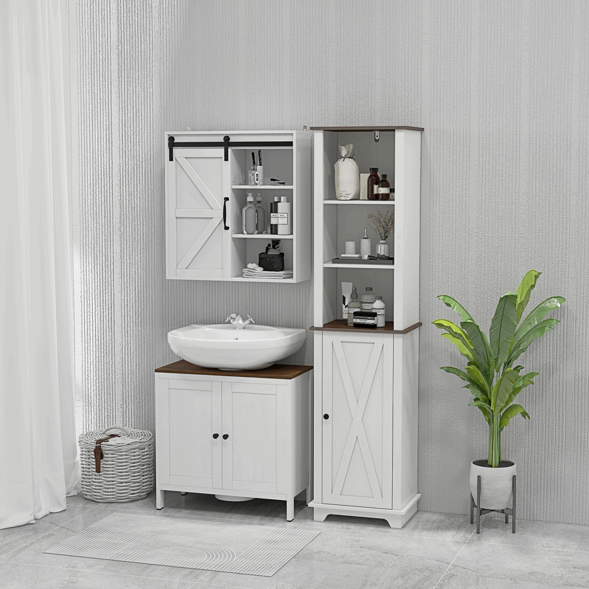 Tall Bathroom Cabinet Storage Cupboard with Door, Adjustable Shelves kleankin