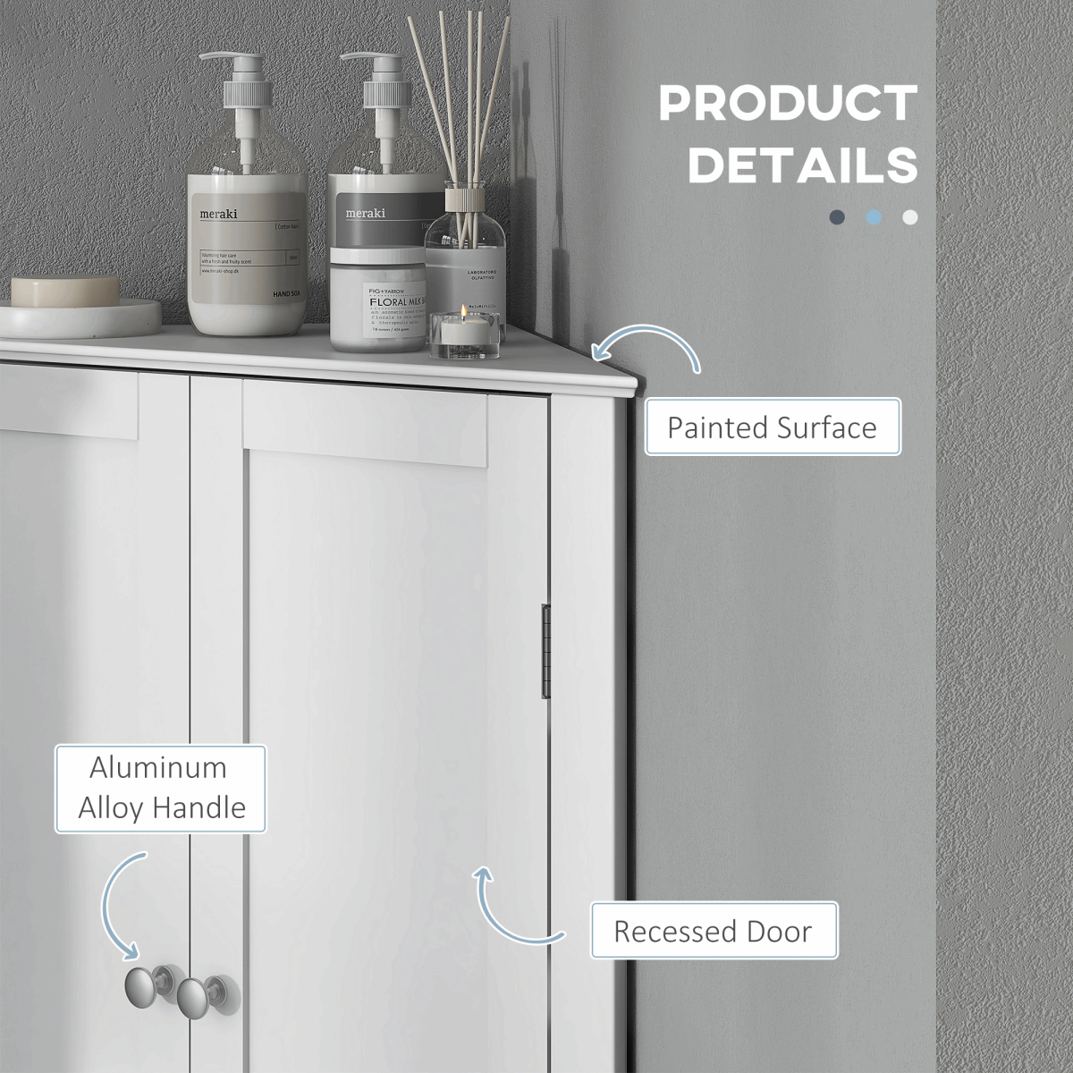 Corner Bathroom Cabinet, Recessed Doors and Adjustable Shelf, White Unbranded