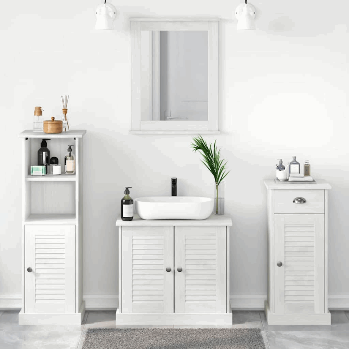 vidaXL Bathroom Furniture Set with Drawer 3 pcs Brown 37 x 34 x 80 cm Antique white Sink base + mirror + bathroom cabinet + high cabinet vidaXL