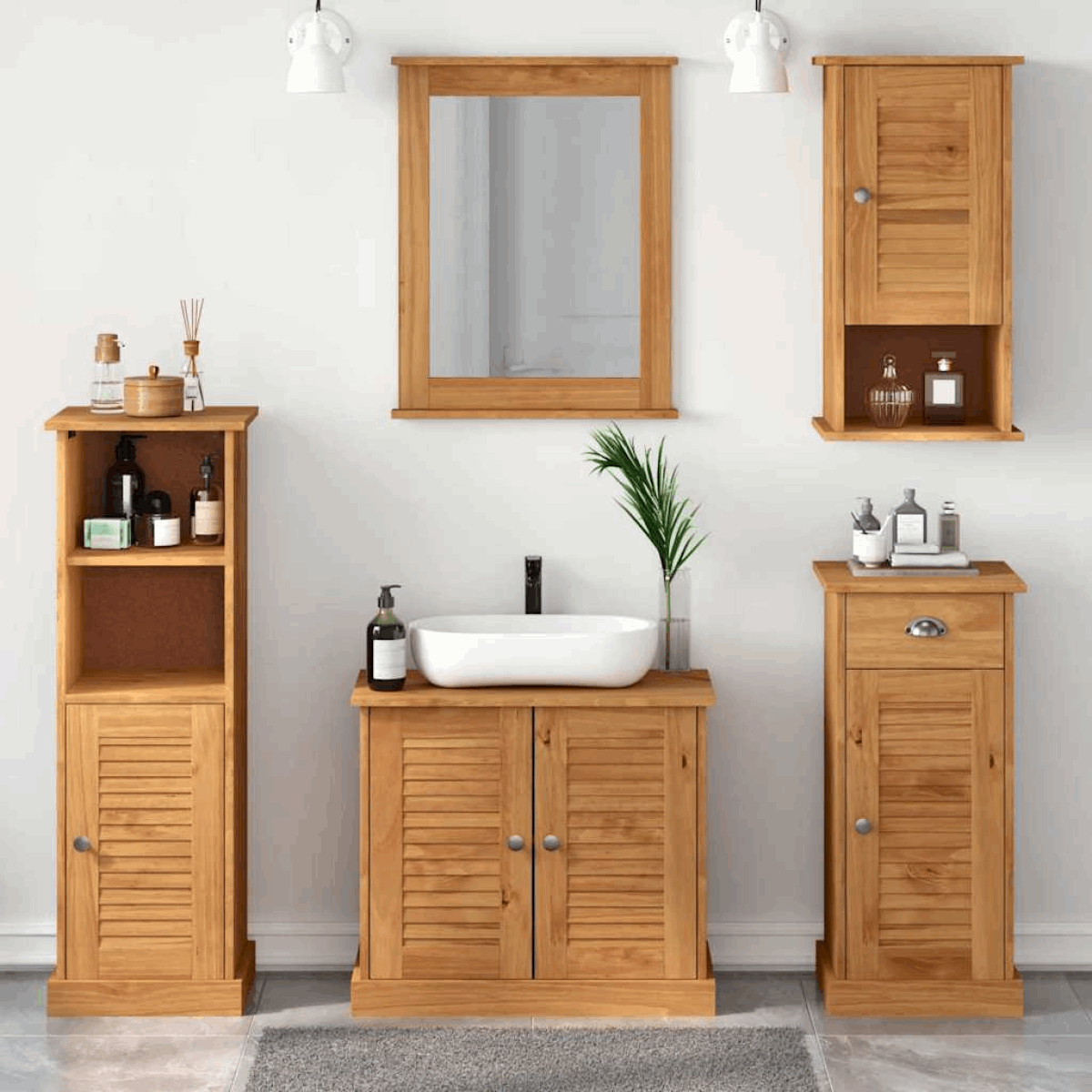 vidaXL Bathroom Furniture Set with Drawer 3 pcs Brown 37 x 34 x 80 cm Honey brown Sink base + mirror + bathroom cabinet + high cabinet + wall cabinet vidaXL